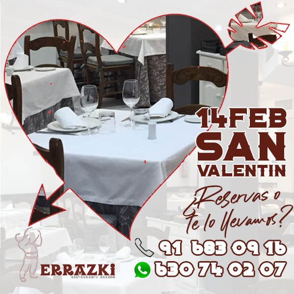 Celebra el día de los enamorados en el Restaurante vasco Asador Errazki de Getafe